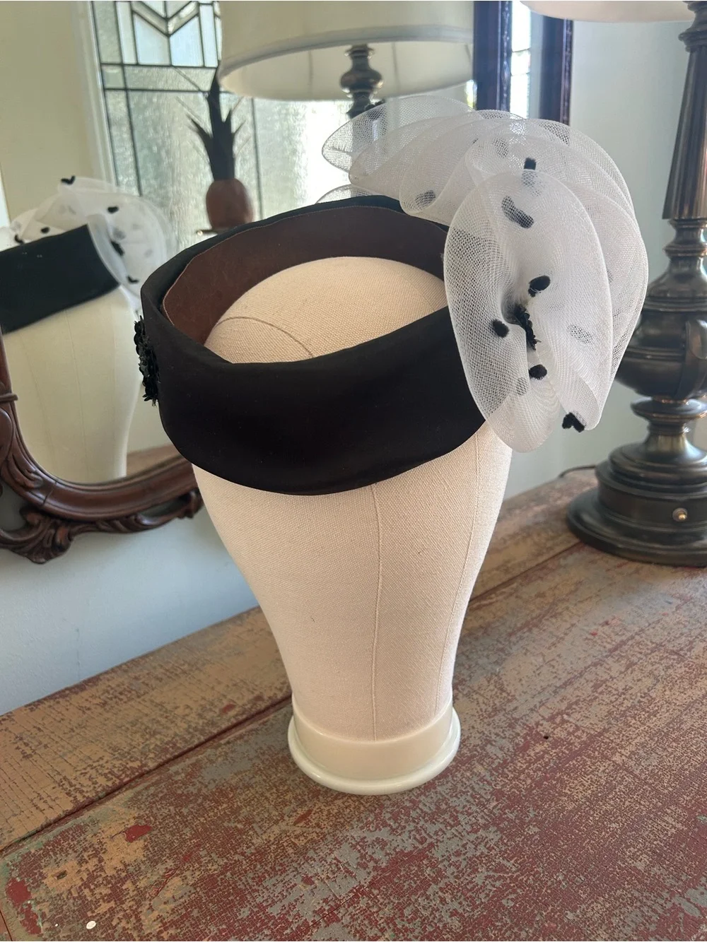 Vintage Black Pillbox Fascinator Hat with Accents Designed by Bertha B Simon